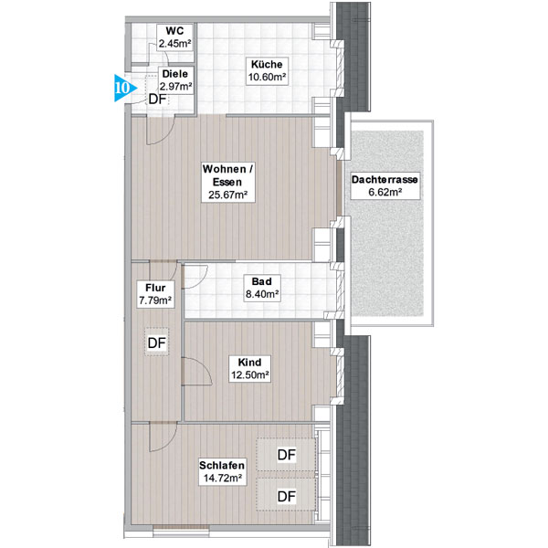 Wohnung 10 - Mehrfamilienhaus mit 11 Wohneinheiten in 82140 Olching - Roggensteinerstraße 21 - Grundriss Dachgeschoss