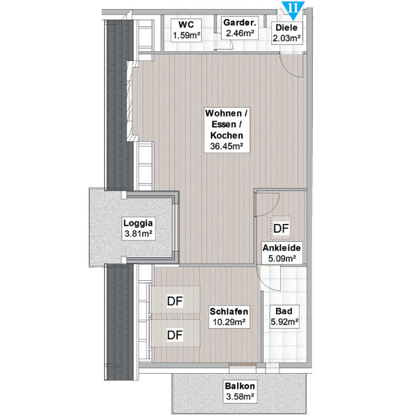 Wohnung 11 - Mehrfamilienhaus mit 11 Wohneinheiten in 82140 Olching - Roggensteinerstraße 21 - Grundriss Dachgeschoss