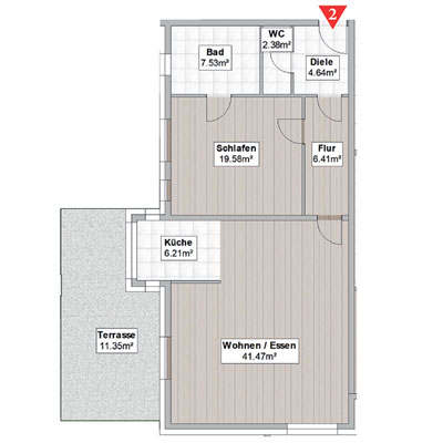 Wohnung 2 - Mehrfamilienhaus mit 11 Wohneinheiten in 82140 Olching - Roggensteinerstraße 21 - Grundriss Erdgeschoss