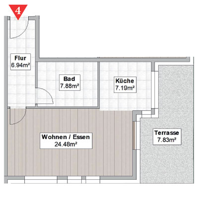 Flat 4 - Apartment building with 11 residential units in 82140 Olching - Roggensteinerstraße 21 - Ground floor plan