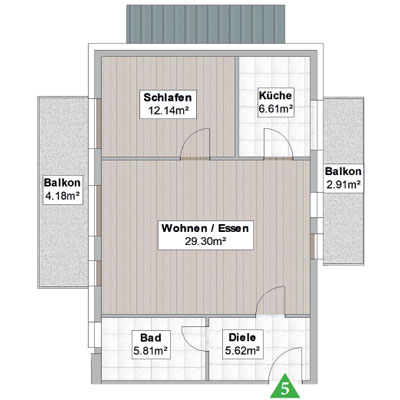Wohnung 5 - Mehrfamilienhaus mit 11 Wohneinheiten in 82140 Olching - Roggensteinerstraße 21 - Grundriss Obergeschoss