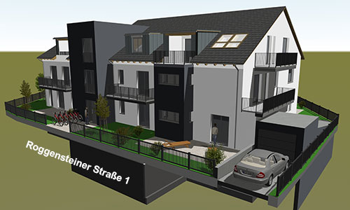 Mehrfamilienhaus mit 11 Wohneinheiten in 82140 Olching - Roggensteinerstraße 21 - Süd/West Ansicht