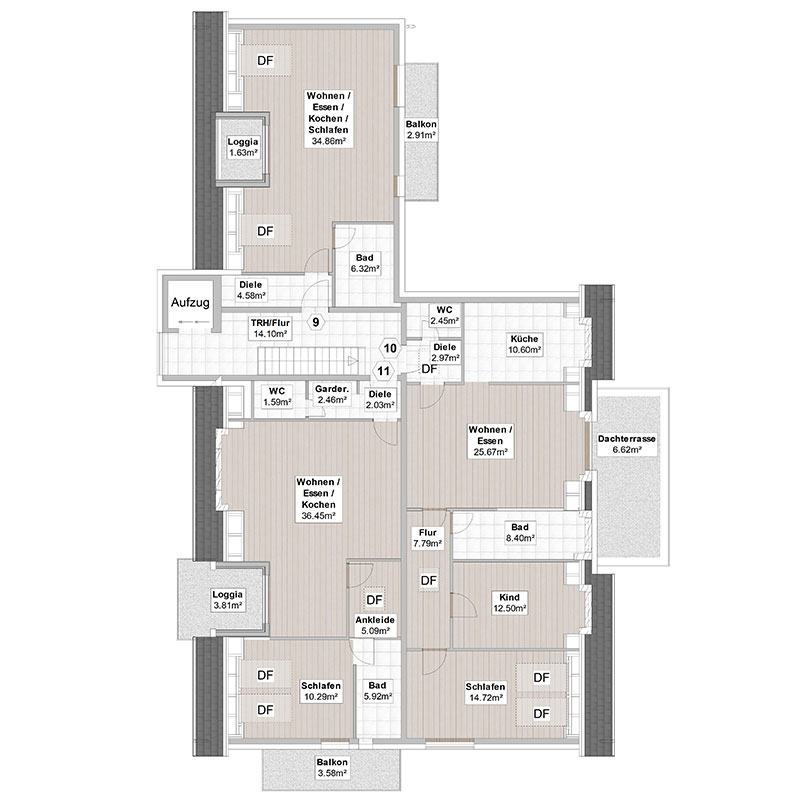 Mehrfamilienhaus mit 11 Wohneinheiten in 82140 Olching - Roggensteinerstraße 21 - Grundriss Dachgeschoss